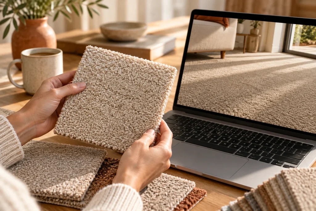 مقایسه نمونه واقعی موکت با تصویر روی نمایشگر